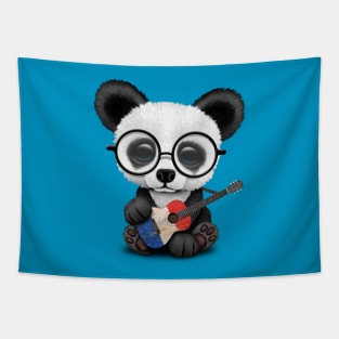 Baby Panda Playing French Flag Guitar Tapestry