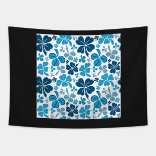 Blue Lucky Clover Hand Drawn Pattern Tapestry