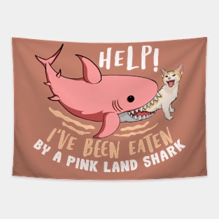 Funny Cat Eaten By Pink Shark Tapestry