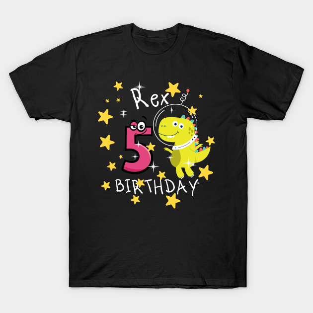 Discover Kids 5 Year Old Dinosaur Outer Space Birthday Astronaut 5th - T Rex Dinosaur - T-Shirt