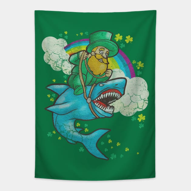 Leprechaun Riding Shark St Patrick's Day Tapestry by E