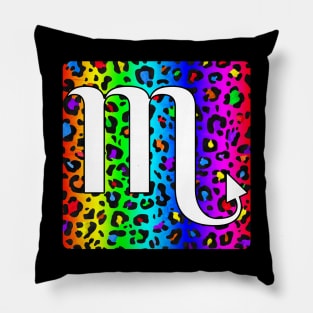 Scorpio Zodiac Horoscope Rainbow Leopard Print Square Monogram Pillow