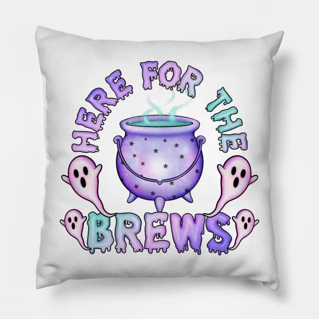 Here for the brews pastel goth cauldron Pillow by gaynorcarradice