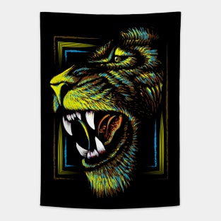 Lion Head - Colorful Roaring Lion Tapestry