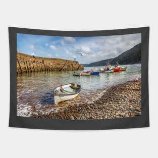 Clovelly Harbour fishing Boats, North Devon, England Tapestry