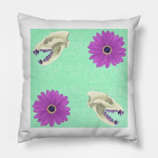 Hyena Skull Floral Mint Pillow