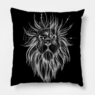 Sketch Style Lion with Geometrical Lines Pillow