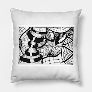 Abstract black and white Coloring page inspired by zentangle Pillow