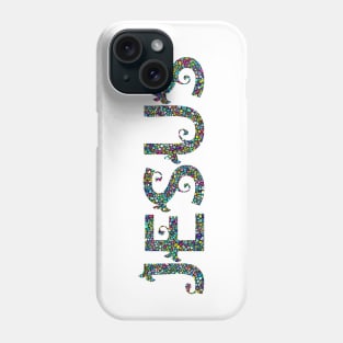 (FOR LIGHT COLOURS) Jesus His name colourful Mosaic style Christian design T-Shirt Phone Case