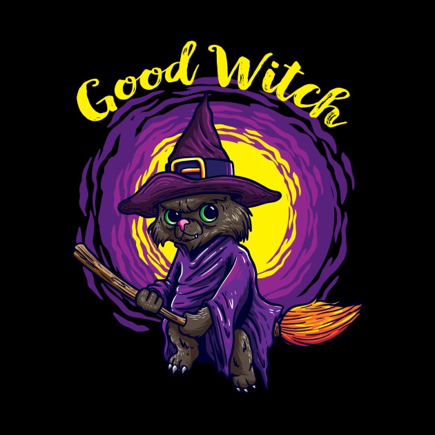 Good Witch  Cat for a Witch riding a broom by alpmedia