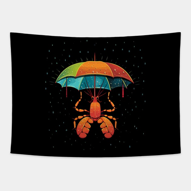 Lobster Rainy Day With Umbrella Tapestry by JH Mart