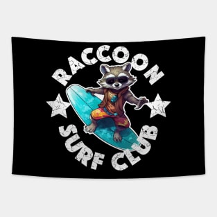 Raccoon Surfing - Surf Club (White Lettering) Tapestry