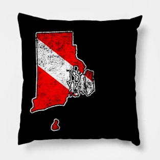 Rhode Island Dive Flag Scuba Diving State Map Dive Flag Distressed Pillow