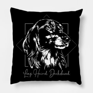 Long Haired Dachshund dog Portrait Pillow