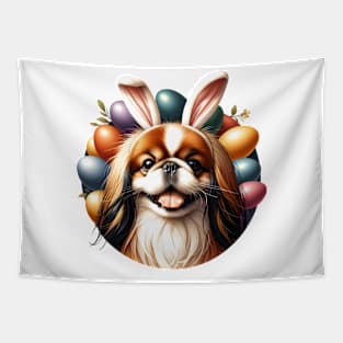 Japanese Chin with Bunny Ears Celebrates Easter Joy Tapestry