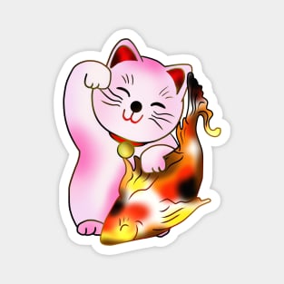 Right paw pink maneki neko lucky cat with fish Magnet