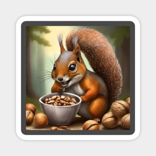 Deez nuts. Funny squirrel eating nuts illustration Magnet