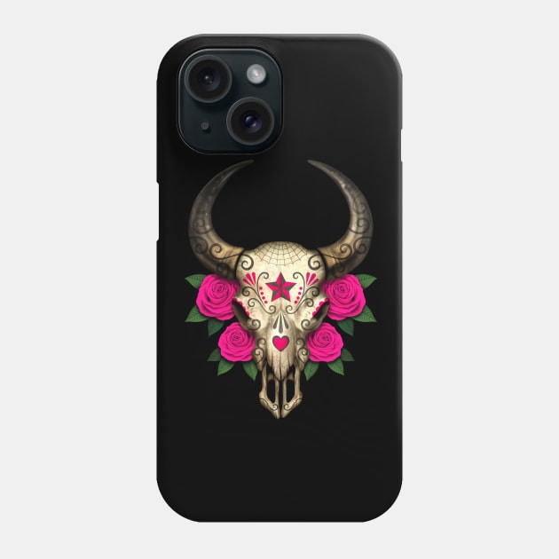 Bull Sugar Skull with Pink Roses Phone Case by jeffbartels