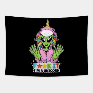 Alien Trying To Be A Unicorn Funny Cute Artwork Tapestry