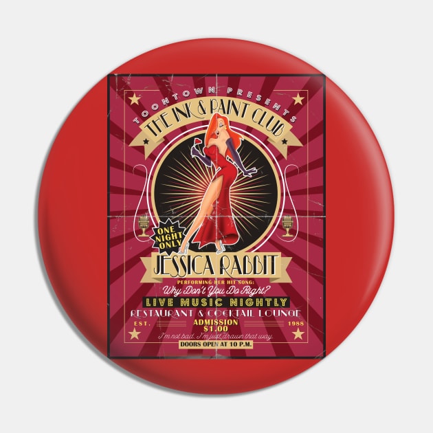 Jessica Rabbit Nightclub Poster Pin by Alema Art