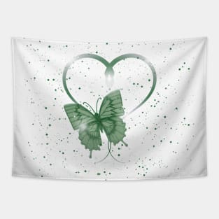 Pretty Green Fluttering Winged Butterfly Insect & Heart Tapestry