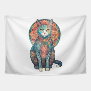 Vintage distressed-look Kaleidoscope Cat Tapestry