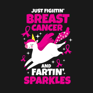 Fighting Breast Cancer Farting Sparkles Unicorn T-Shirt