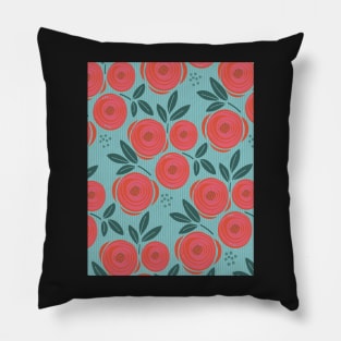 Roses are red, abstract pattern with red roses on a pale green bottom Pillow