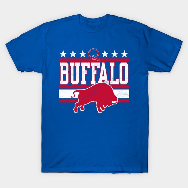 Buffalo Football retro and distressed helmet and stripe - Buffalo Bills -  T-Shirt