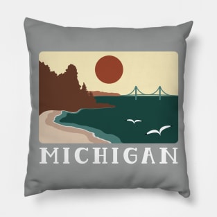 Minimalist Michigan Sunset Vintage Beach Pillow