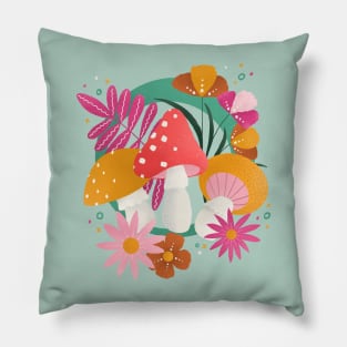 Groovy mushrooms and flowers Pillow