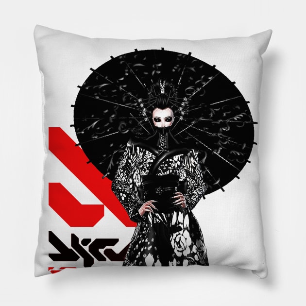 Geisha Girl Japanese Vaporwave Cyberpunk Pillow by OWLvision33