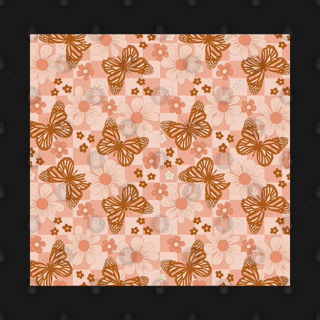 Groovy Pink Butterfly Floral Checkered by Hypnotic Highs