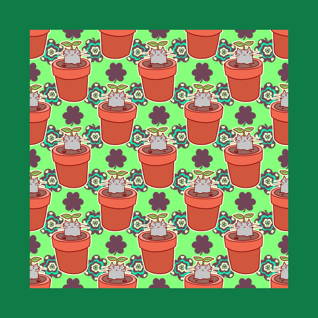 Cute Potted Cat Plant Clover Pattern by saradaboru