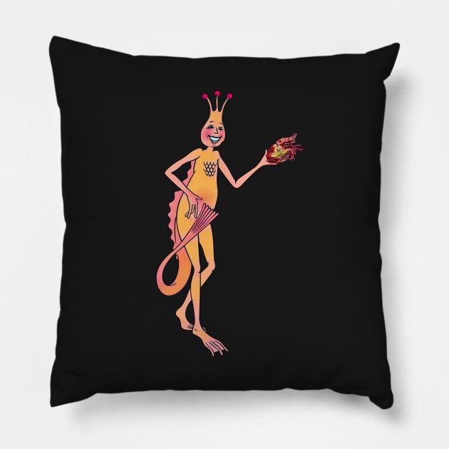 A Sea Monkey Holding a Human Heart... Pillow by funhousejen