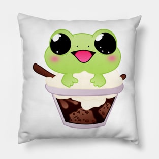 Froggy Delight - Whimsical Frog in Ice Cream Sundae Pillow