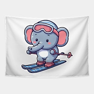 Cute Elephant Skiing Tapestry