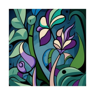 Beautiful flower image with purple and blue stained glass look. T-Shirt