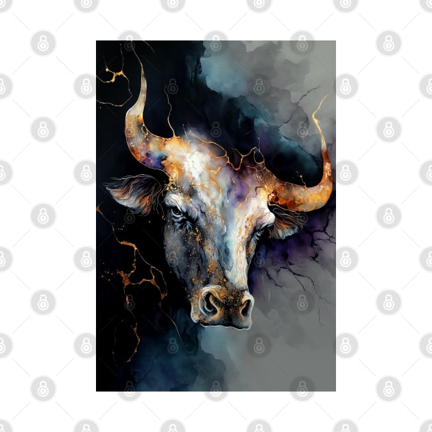 The Bull Head - Semi Abstract Alcohol Ink Resin Art by inkvestor