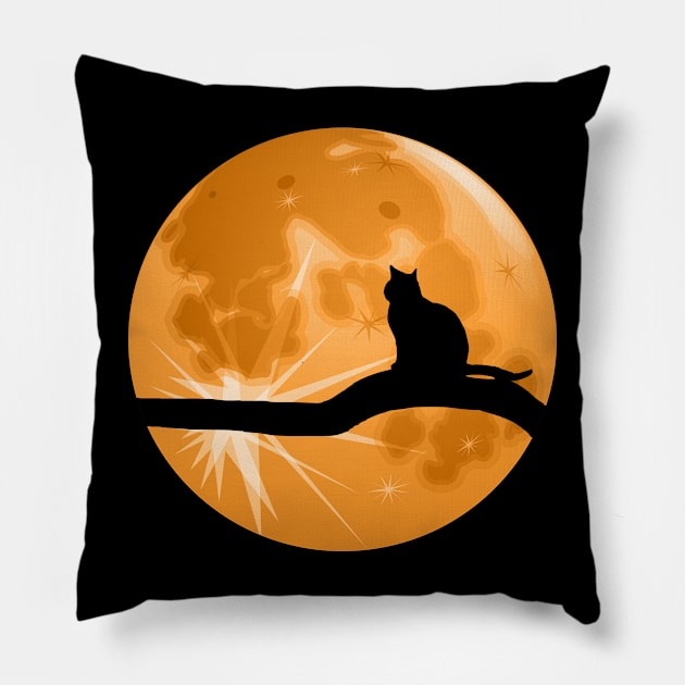 The Cat And The Moon Pillow by Bunny Prince Design