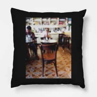 People in Italian Restaurant Out of Focus Pillow