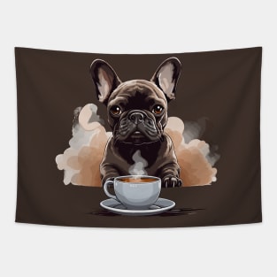 French Bulldog Drinking Coffee Tapestry