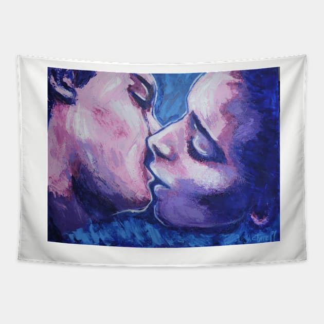 Lovers - Kiss In Pink And Blue Tapestry by CarmenT