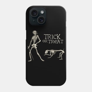 Friendly Halloween Skeleton: Trick or treat (light text) Phone Case