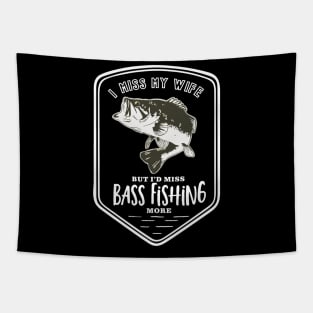 Miss My Wife Funny Bass Fishing Logo Tapestry