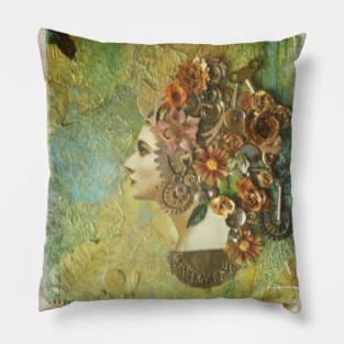 Steampunk woman painting square Pillow