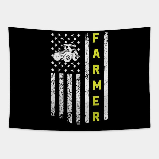 Flag With Tractor Patriotic Farmer Tapestry by busines_night