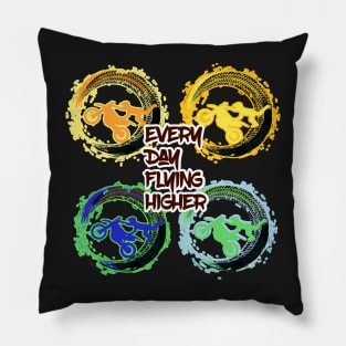 Colorful Pop Art Dirt Bike Motocross Everyday Flying Higher Pillow