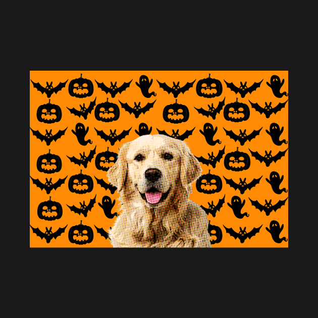 golden retriever dog halloween face art by T-shirt verkaufen