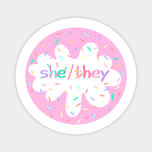 Birthday Cake She/They Pronoun Pin Magnet